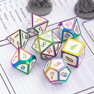 Metal DND Dice Set, Metal Solid Dice Set, Role Playing Games Sharp Edge Dice, Three Colors to Choose from, Metal Dice Set, Polyhedral Dice