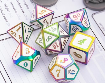 Metall DND Würfel Set, Metall Massivwürfel Set, Rollenspiele, Sharp Edge Würfel, Drei Farben zur Auswahl, Metallwürfel Set, Polyedrische Würfel