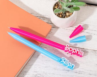 Personalized Multi-Color 3D Printed Retro Dolly Font Name Pen 0.5mm Set of 2 Back to School Gift for Student Classmate Teacher