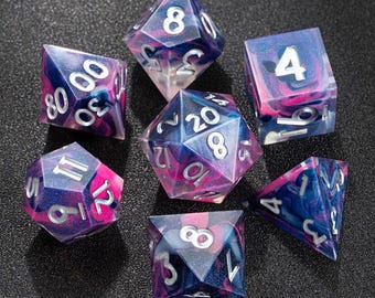 Sterrenhemel zilveren dobbelstenen set, hars scherpe rand dobbelstenen set, DND dobbelstenen set, Galaxy dobbelstenen, ruimte dobbelstenen, veelvlakkige dobbelstenen set, dobbelstenen cadeau, DND geschenken