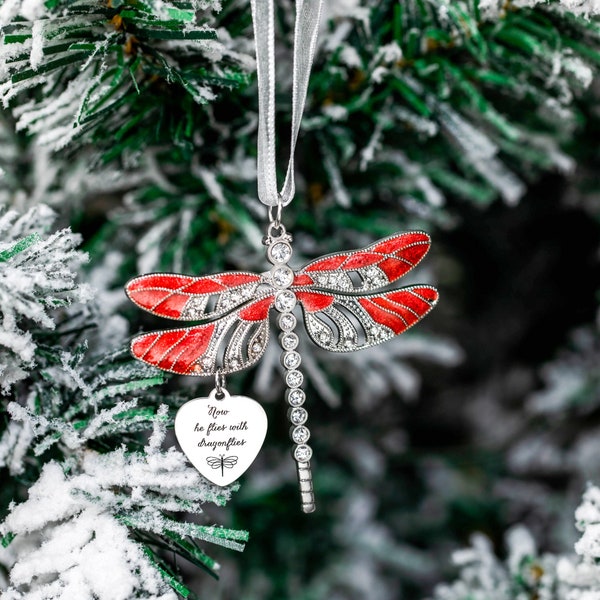 Dragonfly Memorial Ornament, Now He/She Flies with Dragonflies, Memorial Gift for Loved Ones, Sympathy Keepsake for Loss of Mom/Grandpa