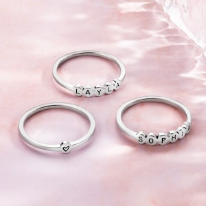 Custom Names Stacking Rings Personalized 925 Sterling Silver Gold/Rose Gold Color Initial Letter Rings Gifts For Women Girlfriend Girl