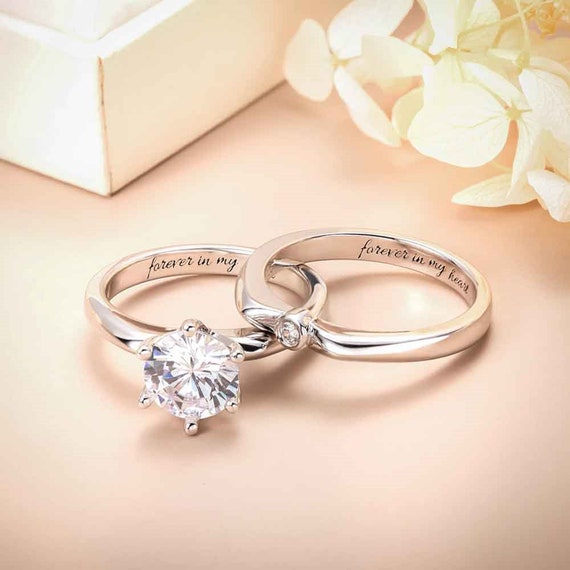 Custom Couple Name Ring With Diamond Engraved Sterling Silver