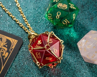 Removable D20 Dice Cage Necklace with Metal Chain D20 Dice cage Necklace - Jewelry Gift for DND Lovers, Dungeons and Dragons, Gift for  DM