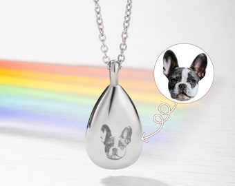 Custom Portrait Tear Drop Cremation Urn Necklace, Teardrop Urn Necklace with Name for Ashes of Pet Loss/Baby/Friend, Cremation Memory Gift