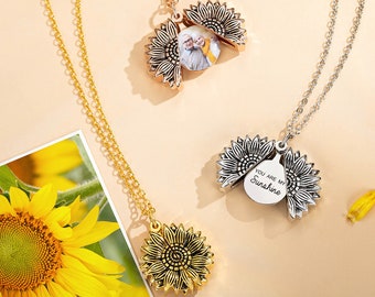 Collana personalizzata con medaglione fotografico di girasole, sei la mia collana di fiori del sole con foto personalizzata, collana di fascino di girasole