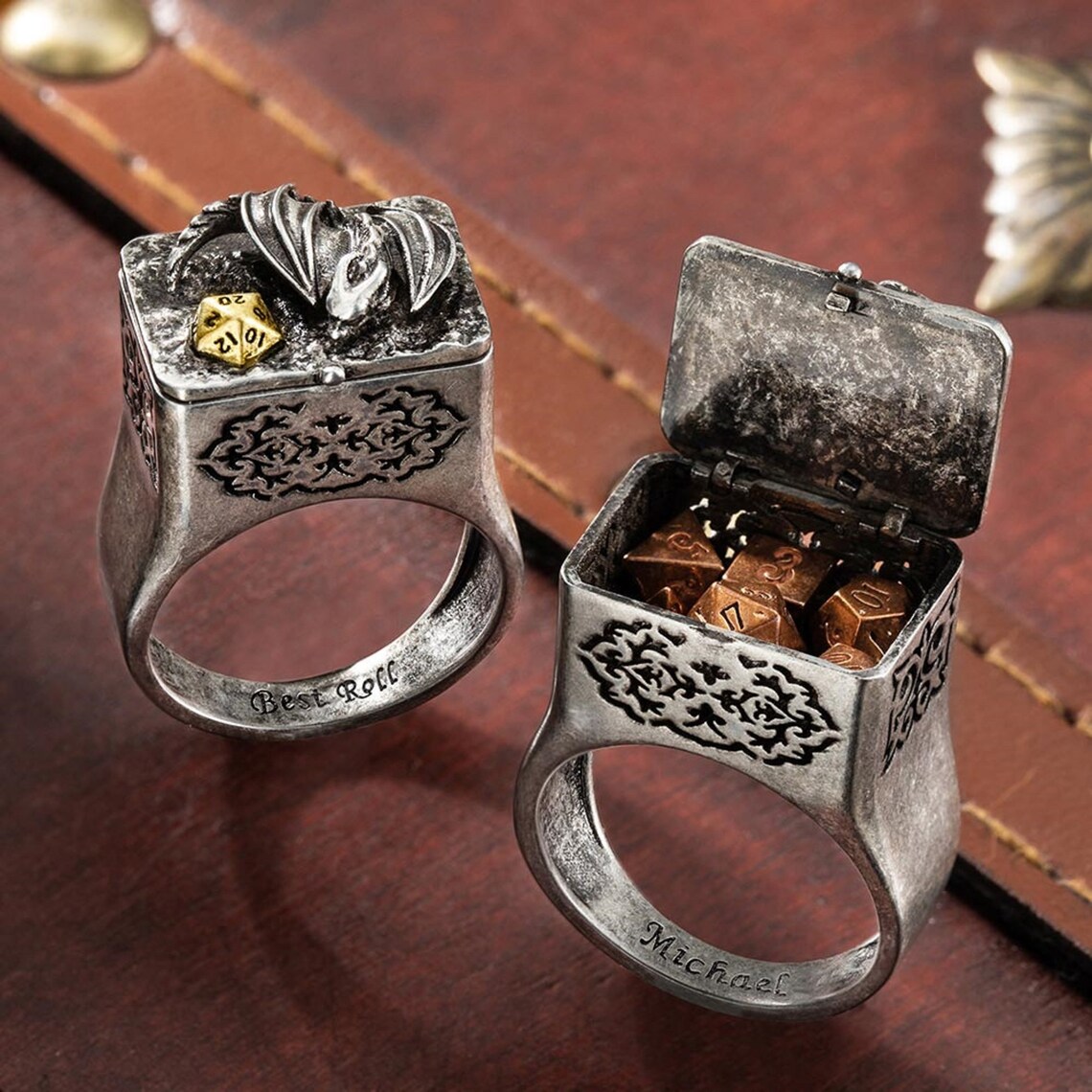 Dragon Ring Box and Mini Dice Set for DND Custom Engraved Text Etsy