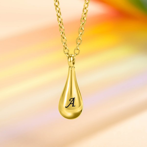 Custom Gold Tear Drop Cremation Urn Necklace, Tiny Teardrop Urn Necklace With Name For Ashes Of Women/Pet Loss/Baby, Cremation Memory Gift