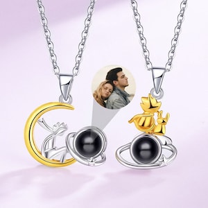 Photo Necklace with Little Prince and Little Fox, 100 Languages I Love You Projection Necklace for Valentine&#39;s Day Gift/Memorial