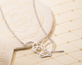 Love Yourself Heart Necklace, Heart Signature Necklace K-Pop Minimalist Heart Jewelry for Her, Best Friend Gift, Army Love Birthday Gift