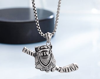 Custom Ice Hockey Necklace, Hockey Jewelry, Personalized Name Hockey Stick Necklace, Hockey Glove Pendant, Gifts for Friends/Hockey Players