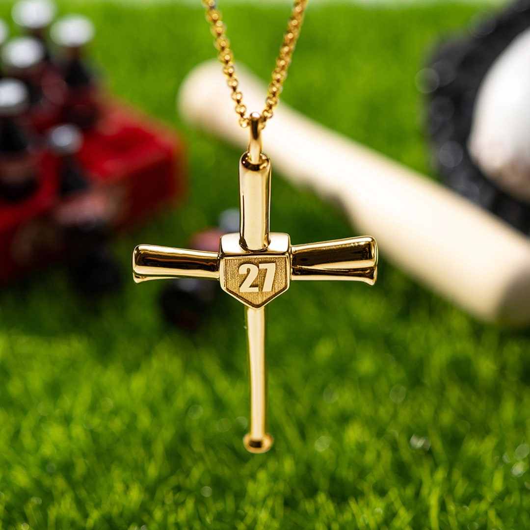 Engraved Single Double Side Baseball Cross Necklace, Double-sided ...