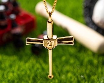 Engraved Single Double Side Baseball Cross Necklace, Double-Sided Silver Baseball Cross Necklace