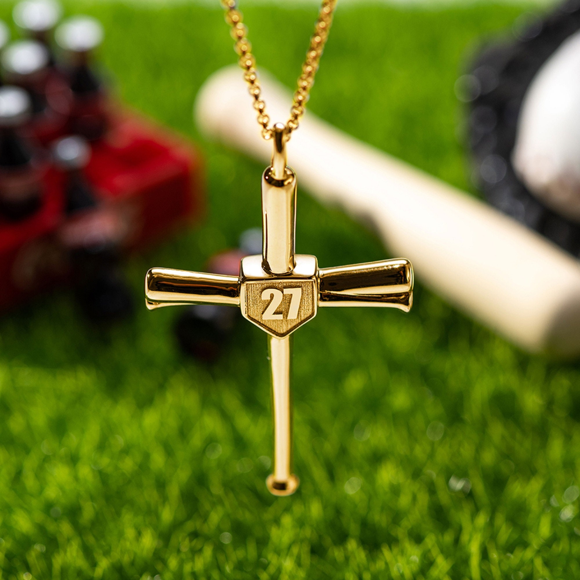 Gold baseball cross necklace hotsell for guys