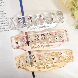 Custom Name Grandma's Garden Bookmark, Unique Floral Bookmark, Exquisite Stainless Steel Bookmark, Birthday/Anniversary Gift For Book Lover