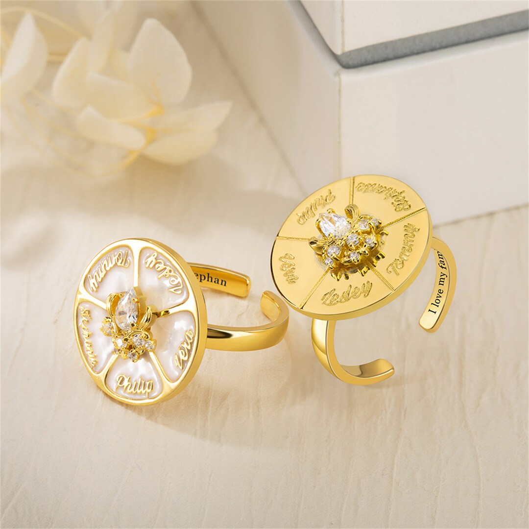 Custom Name Spinner Ring, Spinning Wheel Band Birthstone Ring, Anxiety