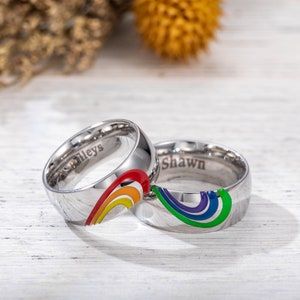 Personalized LGBT Pride Couple Ring Custom Name Ring for Couple Rainbow Ring with Name Unisex Ring, Gay Ring, Lesbian Ring