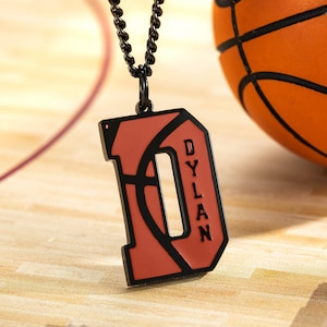 Número de baloncesto personalizado / collar del alfabeto, collar inicial de baloncesto, collar de nombre, collar de acero inoxidable, regalo para el amante del baloncesto