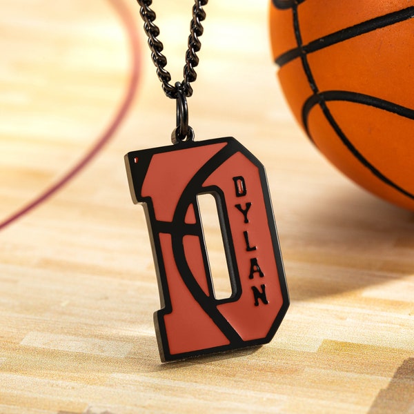 Custom Basketball Number/Alphabet Necklace, Basketball Initial Necklace, Name Necklace, Stainless Steel Necklace, Gift for Basketball Lover