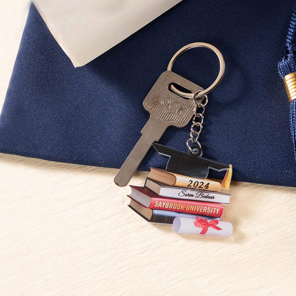 Personalized 3D Effect Graduation Cap Book Keychain Bag Charm With Name ...