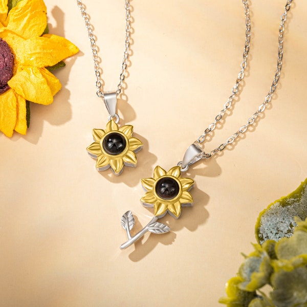 Sunflower Daisy Projection Necklace - 'I Love You' In 100 Languages, Alloy Pendant For Women & Men (No Gemstone) - View #2