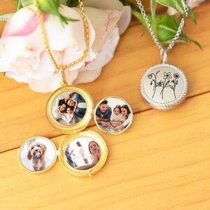 Personalized Photo Locket Necklace with Birth Month Flower Gifts for Her