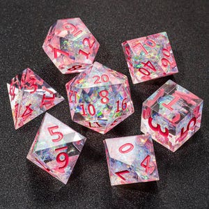Transparent Glitter Pink Dice, Transparent Dice, Glitter Dice Set, Resin Dice Set, Pink Dice Set, Polyhedral Dice Set, Resin Sharp Edge Dice