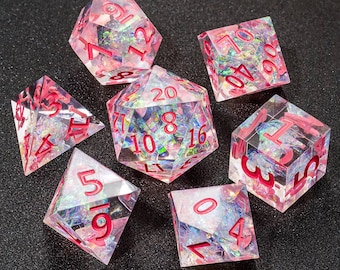 Transparent Glitter Pink Dice, Transparent Dice, Glitter Dice Set, Resin Dice Set, Pink Dice Set, Polyhedral Dice Set, Resin Sharp Edge Dice