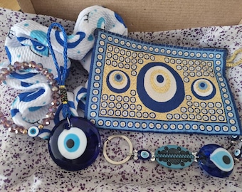 Evil Eye Geschenkbox, Evil Eye Scrunchie, Self Care Box, Nazar, Blaues Auge, Türkisches Auge, Evil Eye Armband, Evil Eye Stickers, Scrunchies