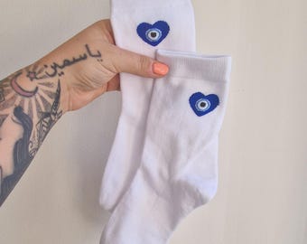 Evil Eye Socken, Evil Eye Herz, Lucky Evil Eye, Socken mit Gesichtern, Lucky Socken, Türkisch Evil Eye, Evil Eye Geschenk, Nazar, Evil Eye Accessories
