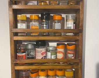HANDMADE Rustic Wooden Spice Rack from Reclaimed Wood.  Rustic shelf, Kitchen Storage, Herb Jars, Organiser in Dark Oak. 52 x 34 x 7 cm