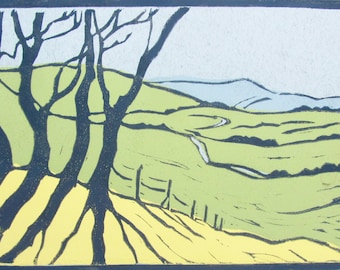 Chanctonbury Ring original linocut édition limitée édition d’impression d’art