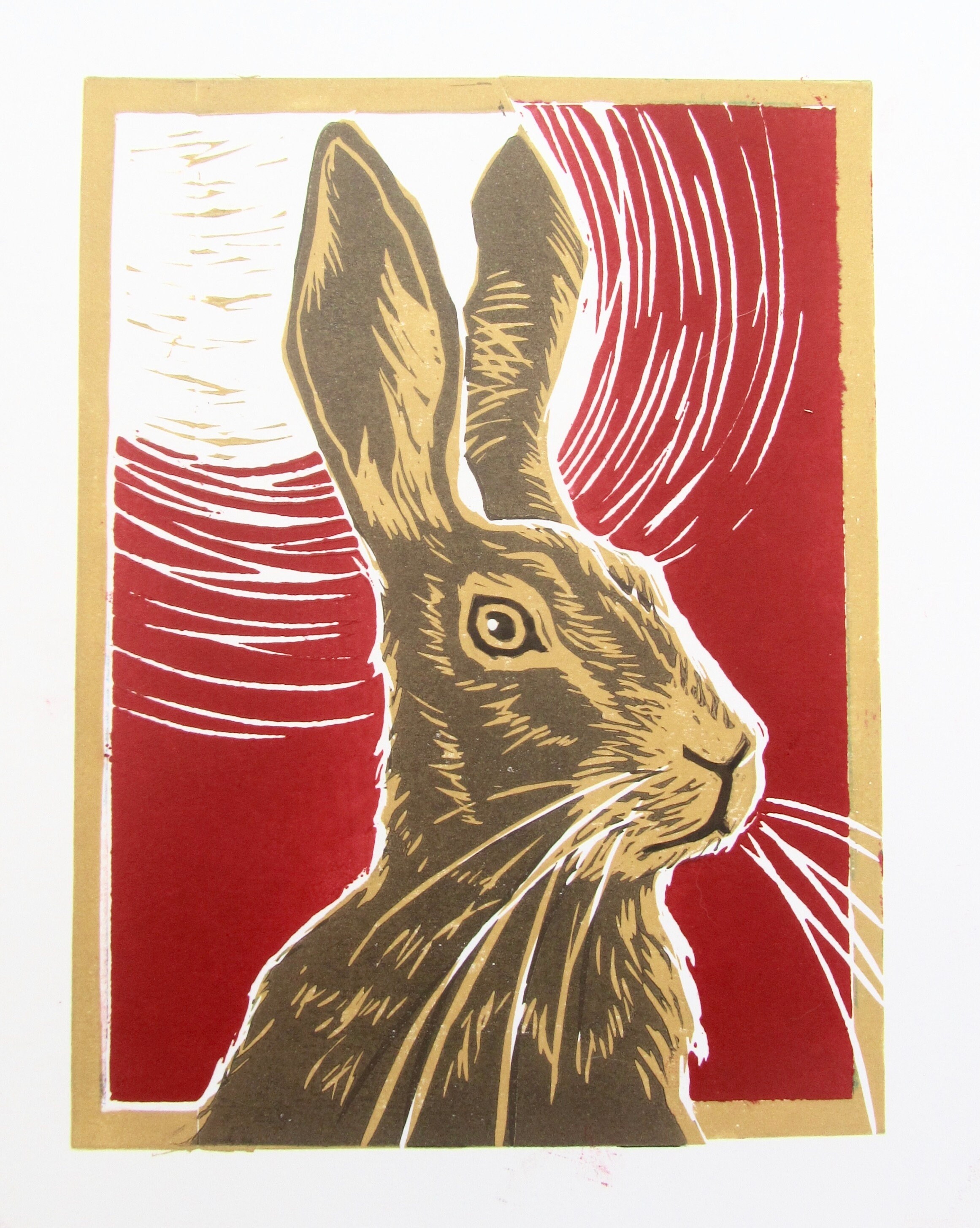 Hare en Moon II linocut originele limited edition print foto Etsy