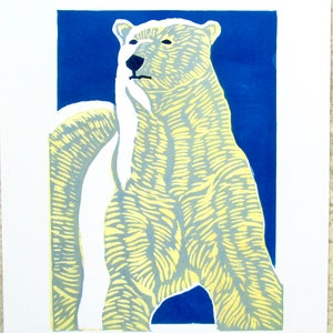 Impresión de edición limitada original en linograbado de oso polar