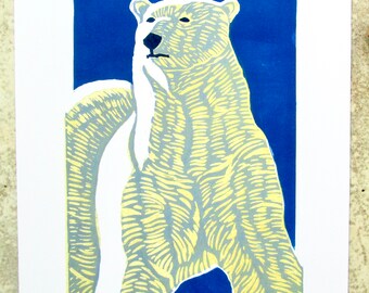 Polar bear linocut original limited edition print picture