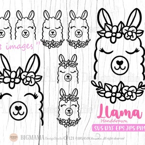 Llama SVG,llama with flowers svg,cut file,llama with flower crwon,PNG,DXF,Llama for Cricut,Silhouette,Commercial use,Instant download_CF121