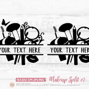 Maquillage fractionné SVG, maquillage monogramme, cadre de maquillage, beauté, produits de beauté, DXF, nom, rouge à lèvres, pinceau, mascara, Cricut, silhouette, PNG, téléchargement immédiat_CF437