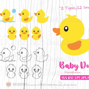 Duck SVG,Baby Duck,DXF,Handdrawn,Duck Cut File,PNG,Cut file,Layered,Rubber Ducky,Cricut,Silhouette,Commercial use,Instant download_CF103