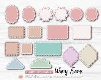 Wavy Frame Svg,Wavy Border,Wavy Banner,Scalloped,Glowforge,Wave,Laser,Cut File,Scalloped Frame,PNG,Curvy Frame,Cricut,Instant download_CF510