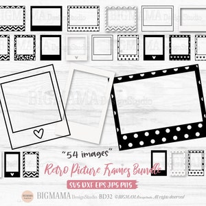 Pacote SVG de molduras retrô, moldura de filme instantâneo, fotos instantâneas, filme de câmera Polaroid, DXF, PNG, arquivo cortado, Cricut, download instantâneo_BD32