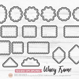 Golvend frame Svg, golvende rand, golvende banner, geschulpt, zeer fijne tekeningen, overzicht, laser, gesneden bestand, geschulpte lijst, png, bochtig, Cricut, instant download_CF511