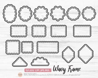 Cadre ondulé Svg, bordure ondulée, bannière ondulée, festonné, dessin au trait, contour, laser, fichier découpé, cadre festonné, PNG, sinueux, Cricut, téléchargement immédiat_CF511