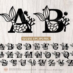Sirène Alphabet SVG, SVG de lettres de sirène, Alphabet Bundle, police, monogramme Svg, Cricut, Silhouette, fichier de coupe, utilisation commerciale, téléchargement instantané_CF130