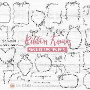 Bow Frames Bundle Svg,Ribbon Frames,Vintage,Retro Ribbon,Wavy Borders,Outline,Wedding Bow,Laser,Cut File,PNG,Cricut,Instant download_CF528