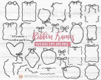 Bow Frames Bundle Svg,Ribbon Frames,Vintage,Retro Ribbon,Wavy Borders,Outline,Wedding Bow,Laser,Cut File,PNG,Cricut,Instant download_CF528