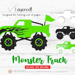 Monster Truck SVG, Couches, Papier, Camion, Anniversaire, Voiture, Garçon, Enfants, DXF, Fichier coupé, Vinyle, Cricut, Véhicules, Voiture, Course, Course, Téléchargement instantané_CF164