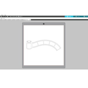 May include: A black and white illustration of a film reel with a strip of film coming out of it. The film strip is curved into an arc shape.