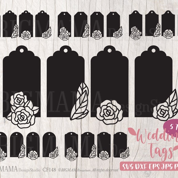 Wedding tag SVG,Tags SVG Bundle,Floral,Tags Template,Flower,DXF,Label,Gift,Custom,Cut File,Decor,Cricut,Silhouette,Instant download_CF148