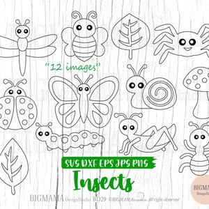 Insectes contour SVG Bundle, bogues, fichier de coupe, enfants, bébé, abeille, coccinelle, pochoir, fourmi, araignée, anniversaire, mignon, Cricut, silhouette, téléchargement instantané_BD29