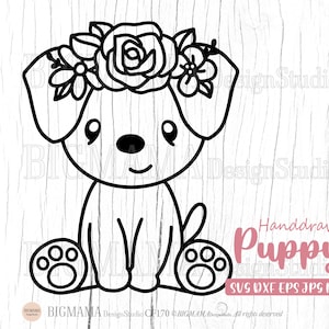 Cachorro SVG, Floral, Cachorrinho, Flor Crwon, Cachorro com flor, Arquivo de corte para Cricut, Chá de bebê, Menino, Menina, Fofo, Menina, Silhueta, Download instantâneo_CF170